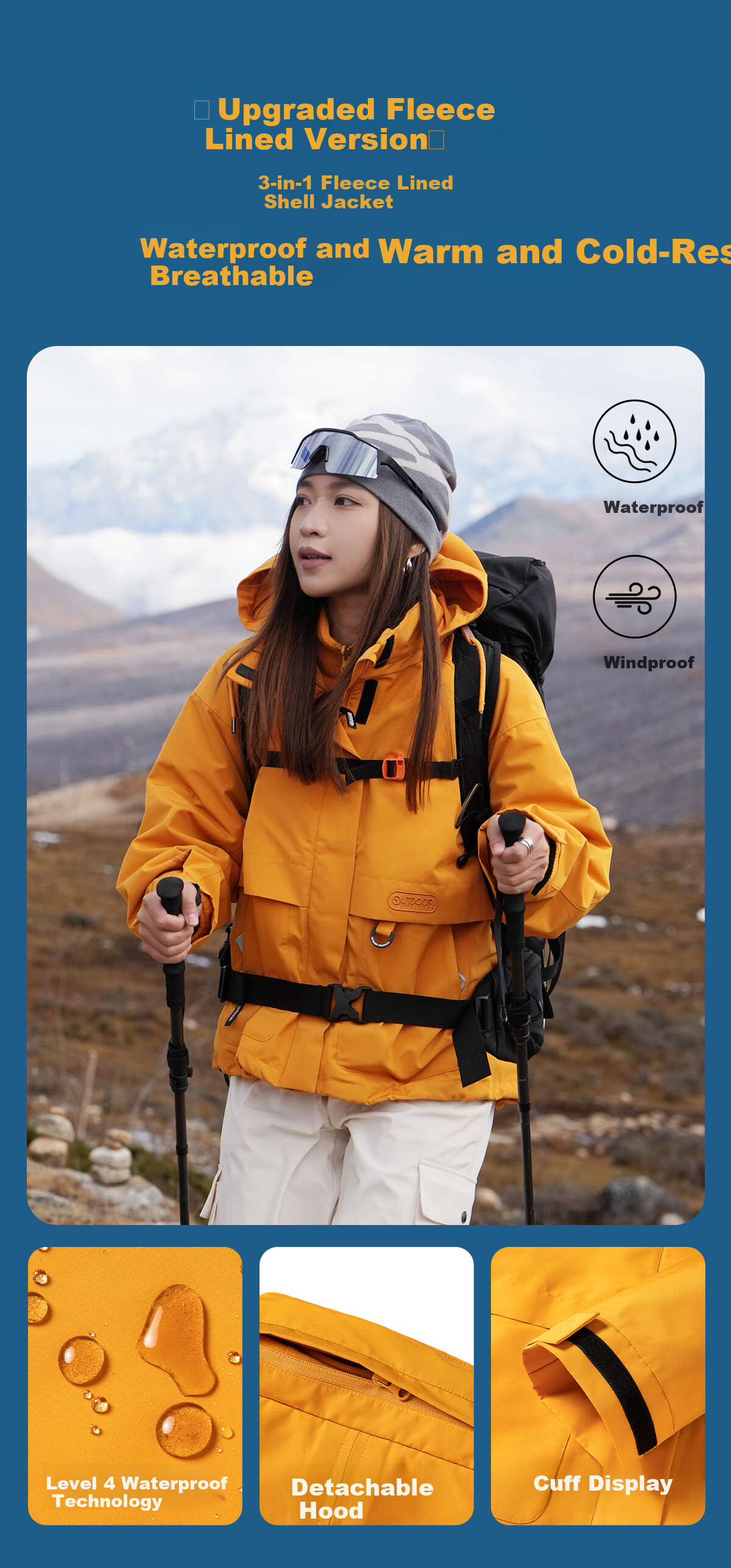 OUTDOOR PRODUCTS [Huangmeirou] Functional Three-In Fleece Jacket for Women, Windproof Coat, Xuanyi Purple 7