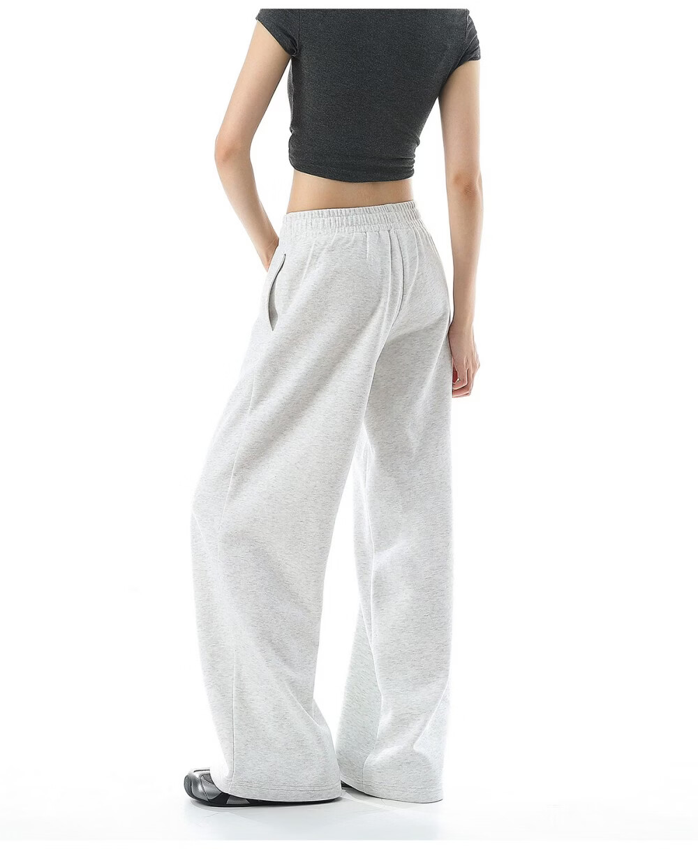 ICH MODE Solid Color Drawstring Women's Sports Pants New Loose Straight-Leg Draped Wide-Leg Casual Trousers Navy Blue S 12