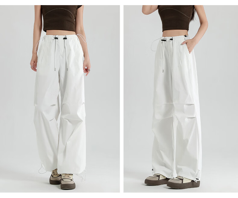 Xueqiman Ice Silk Quick-Dry Work Pants Women 2026 Summer Thin Outdoor Hiking Cargo Pants High Waist Drawstring Casual Trousers Female 14