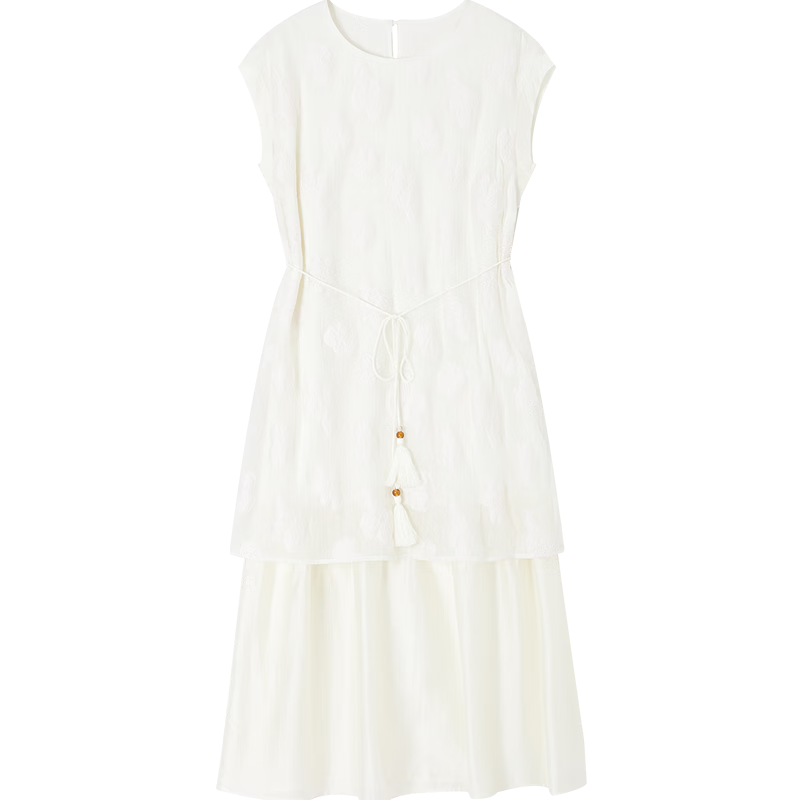 Demana Summer Elegant Floral Texture Tassel Waist Tie Loose Slim Shirt with Lyocell Hem Splicing for Women Premium