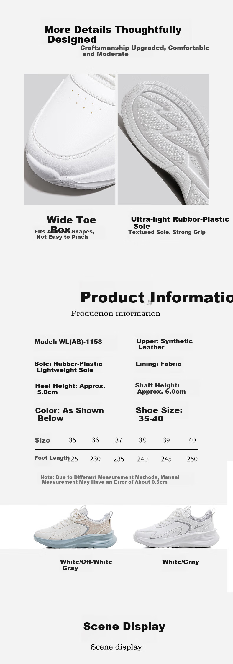Warrior Official Women's Sports Shoes 2026 Spring New Trendy Casual White Sneakers for Women White/Off-Gray Size 35 6