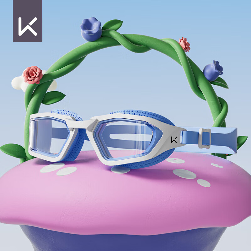 Keep Kids Mid-Frame Swim Goggles Comfortable Waterproof Anti-Fog Soft Silicone Youth Swimming Glasses Sky Blue