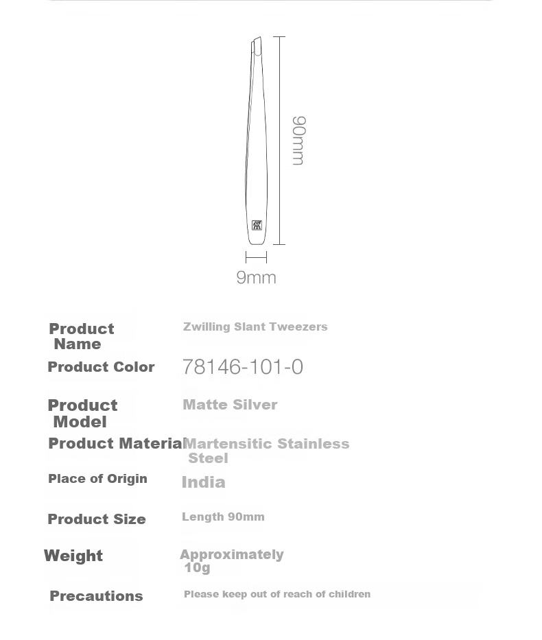 ZWILLING Slant Tip Tweezers Eyebrow Tweezer Hair Removal Stainless Steel Beauty Tool Beard Mustache Germany 19