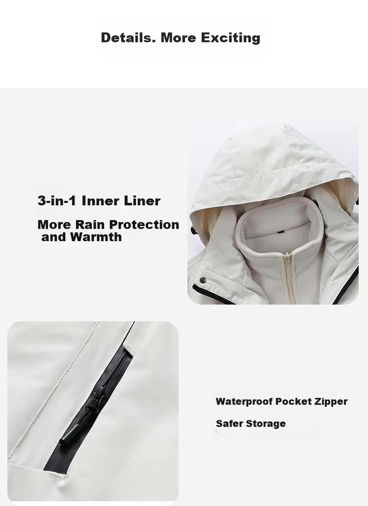 JEEP SPIRIT 3-in-1 Unisex Outdoor Mountaineering Jacket Casual Hooded Coat Green 2XL 28