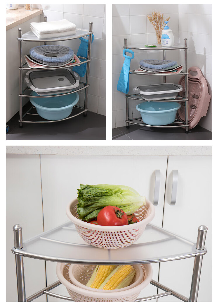 Ouranzhe Stainless Steel 4-Tier Bathroom Basin Rack Floor Storage Shelf Corner Storage Organizer 18