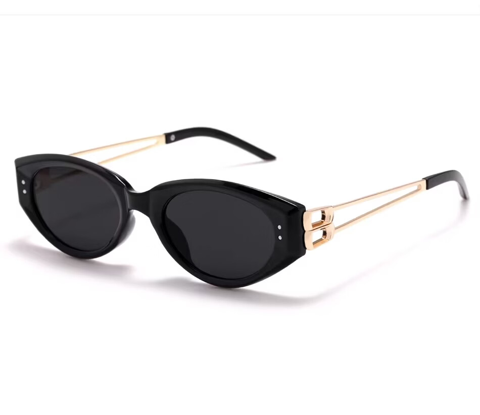 Boshide Polarized Vintage Cat Eye Sunglasses High-End Slimming Square Round Face Black Frame Gold Temples 16