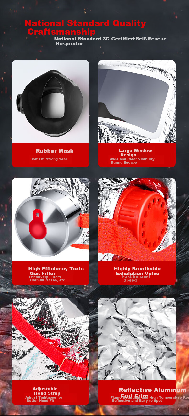 Haitian Firefighting Gas Mask Smoke and Fire Resistant Respirator Home Hotel 3C Escape Filtered Self-Rescue Breathing Apparatus 8