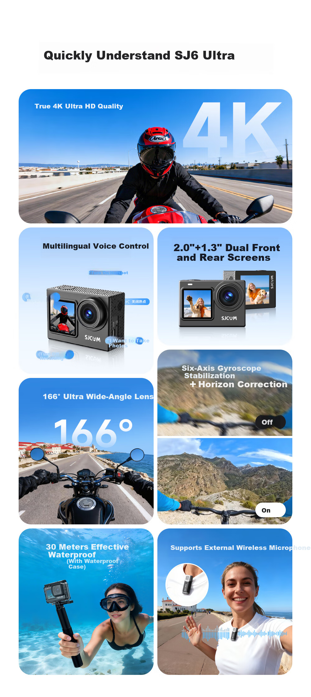 SJCAM SJ6 Ultra 4K Vertical Shooting Action Camera Horizon Stabilization Voice Control Motorcycle DVR Fishing Outdoor First-Person Pre-Recording Vlog 32GB 3