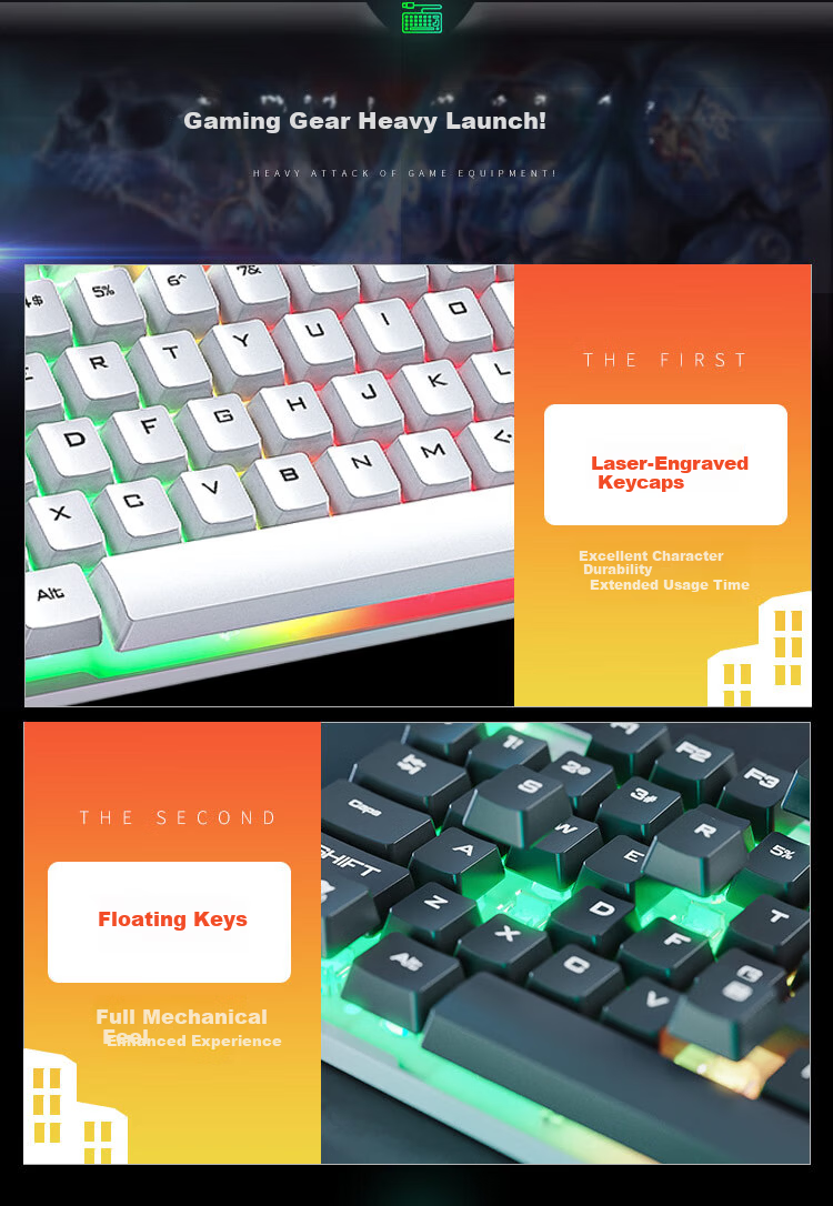 GESOBYTE G11 Wired Mechanical Feel Gaming Keyboard RGB Backlit USB External for Desktop Laptop Home Use White 2