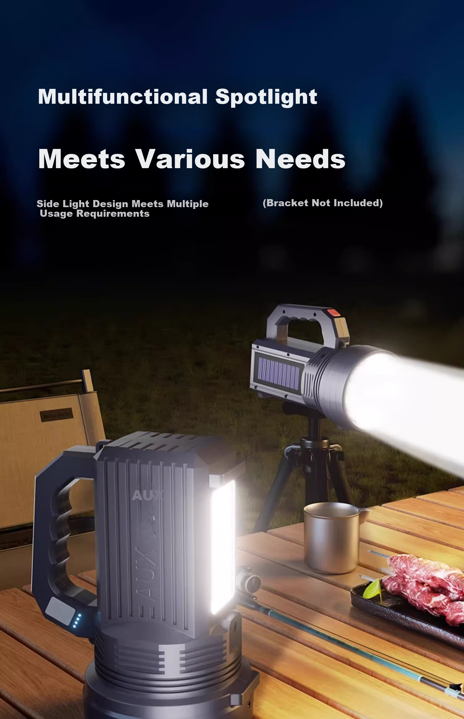 AUX High-Power Rechargeable LED Flashlight Outdoor Long-Range Portable Spotlight Solar Home Use 19