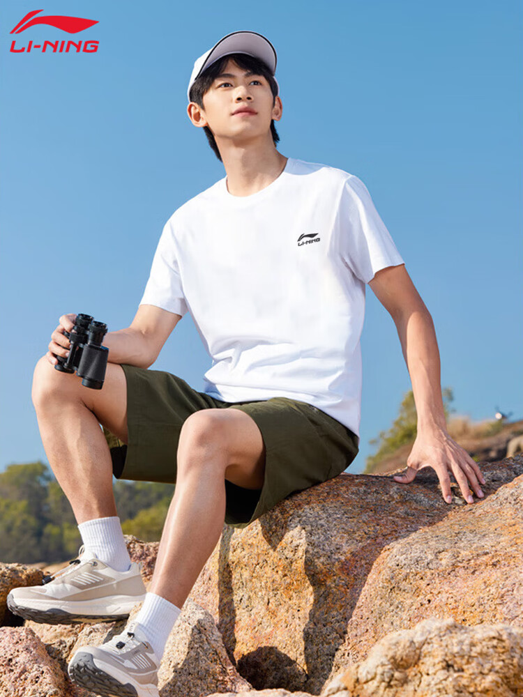 LI-NING Men's Short Sleeve Sports T-Shirt, Breathable Comfortable Cotton, Simple Casual Versatile Athletic Top 2