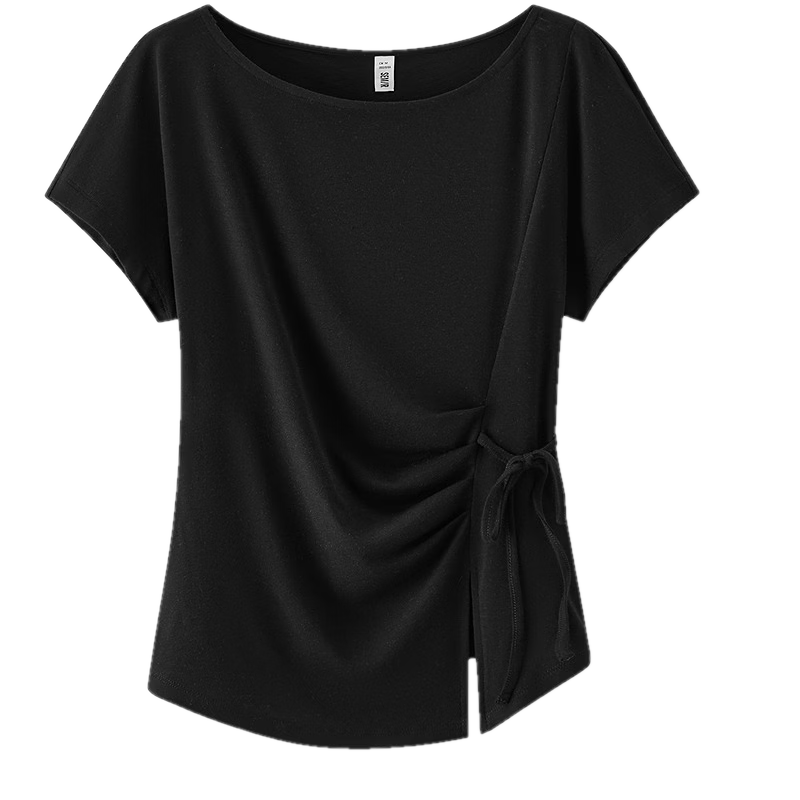 Semir Women's Summer T-Shirt Off-Shoulder Ruched Tie Slim Split Design 2026 101326100072
