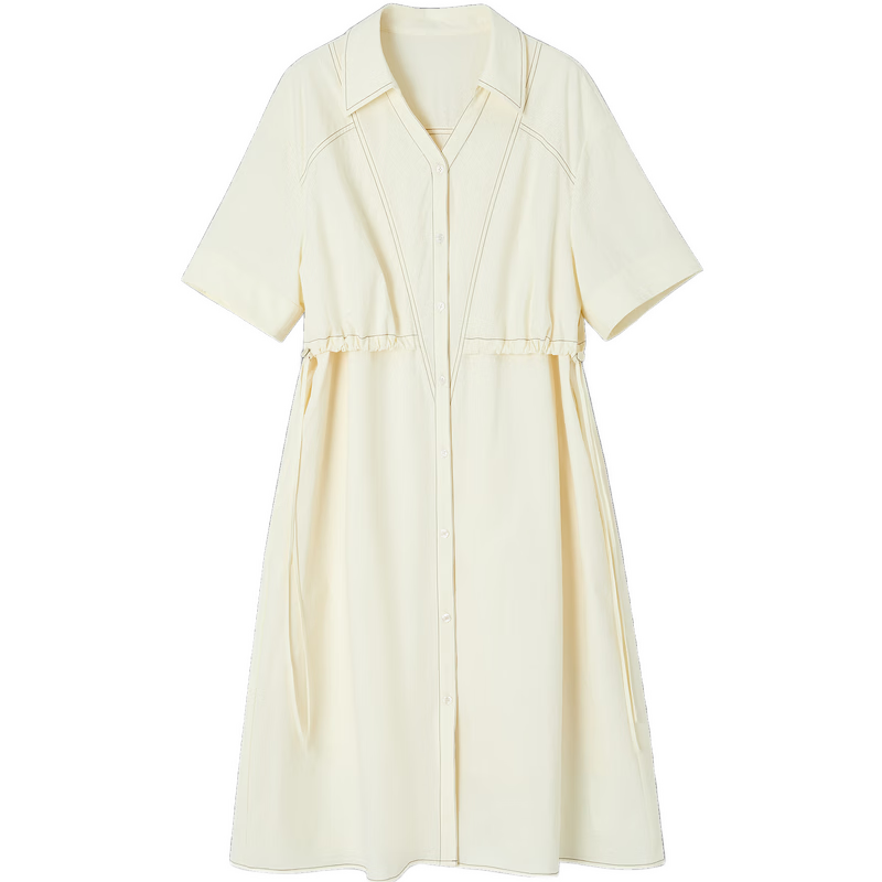 Demana Quick-Dry Sun Protection Series Summer Lightweight Outdoor V-Neck Short Sleeve Loose Casual Mid-Length Dress for Women