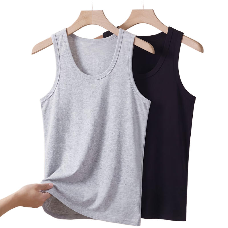 Hengyuanxiang 100% Cotton Men's Sports Vest Sweat-Absorbent Breathable Loose Fit All-Season High Elasticity 2-Pack