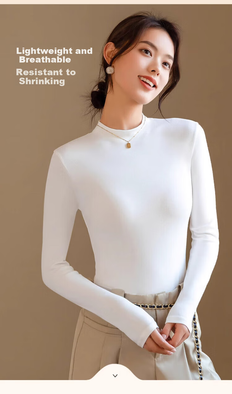 Urban Beauty Women's Semi-Turtleneck Slim Fit Knit Top 2025 Autumn Winter Versatile Stylish Layering Shirt 5