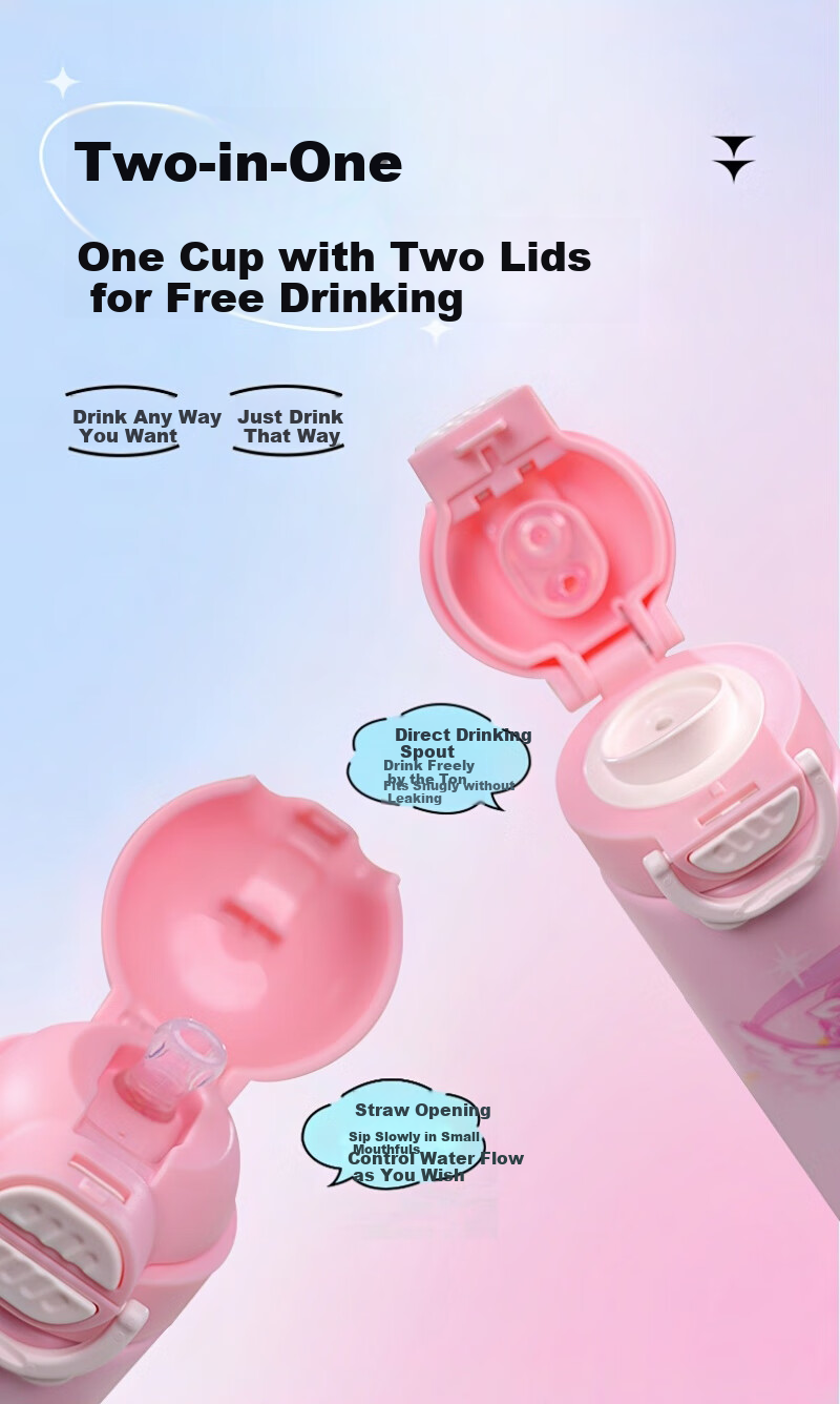 Milun Bear Kids Insulated Bottle 316 Stainless Steel One Lid Dual Drinking Cup Boys School Baby Water Bottle 6