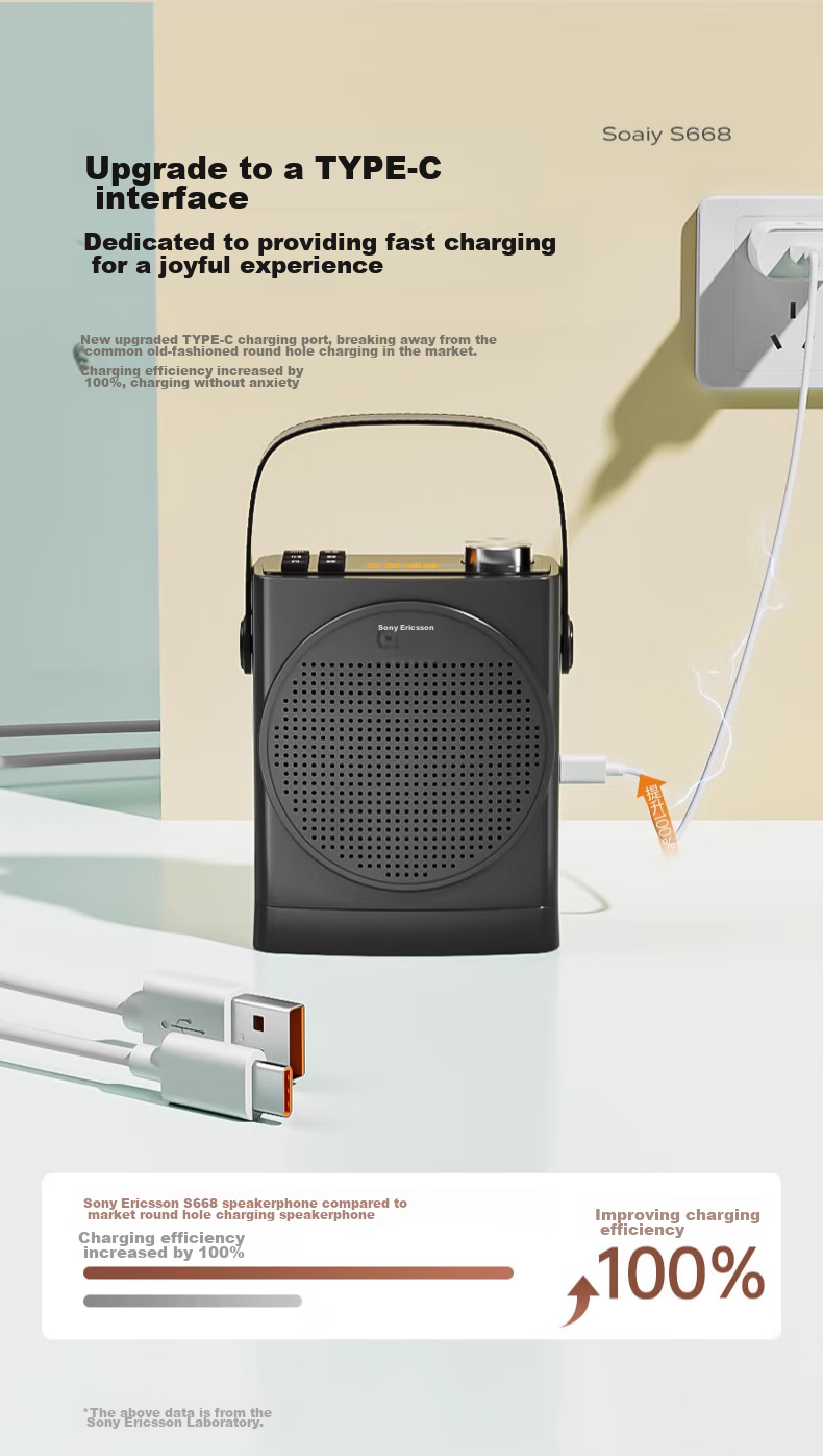 Soaiy S638 Mini Megaphone for Teachers, 18W Power, Smart Anti-Loudness, Built-In 300s Recording, Bluetooth Speaker, Teaching Guide, Shopping Assistant, Public Address System, Type-C, Black 12