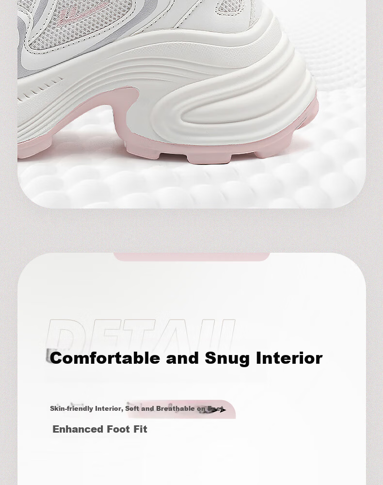 Warrior Official Women's Sneakers 2026 Spring New Chunky Platform Shoes White Gray Pink Size 36 10