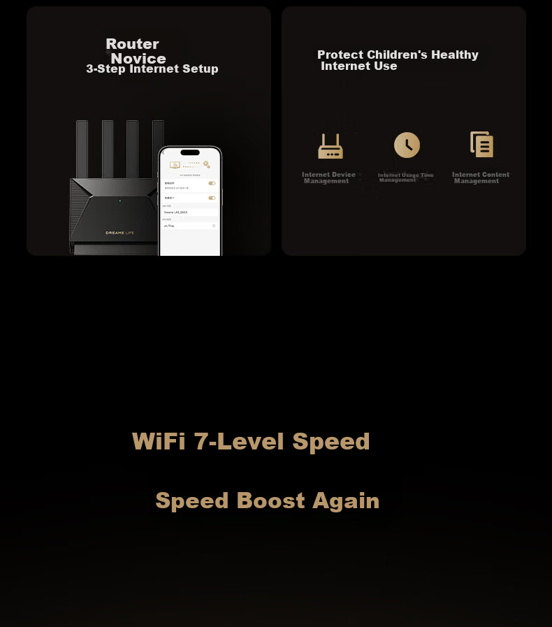 DREAME LIFE New Release High-Speed Gigabit 5G Dual-Band Wall-Penetrating Signal Boost Whole-Home Wireless Router WIFI7 4