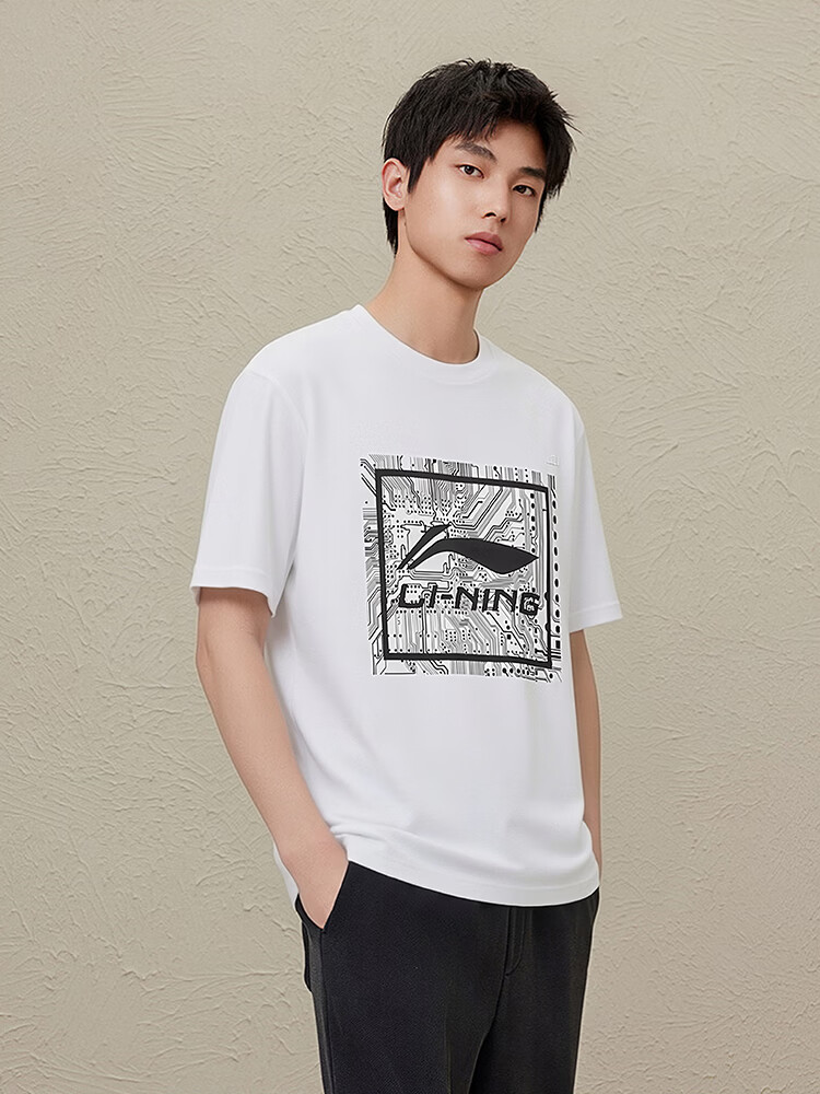 LI-NING Men's Breathable Lightweight Comfortable Summer T-Shirt Trendy Fashion Round Neck Printed Casual Versatile Sports Top 1