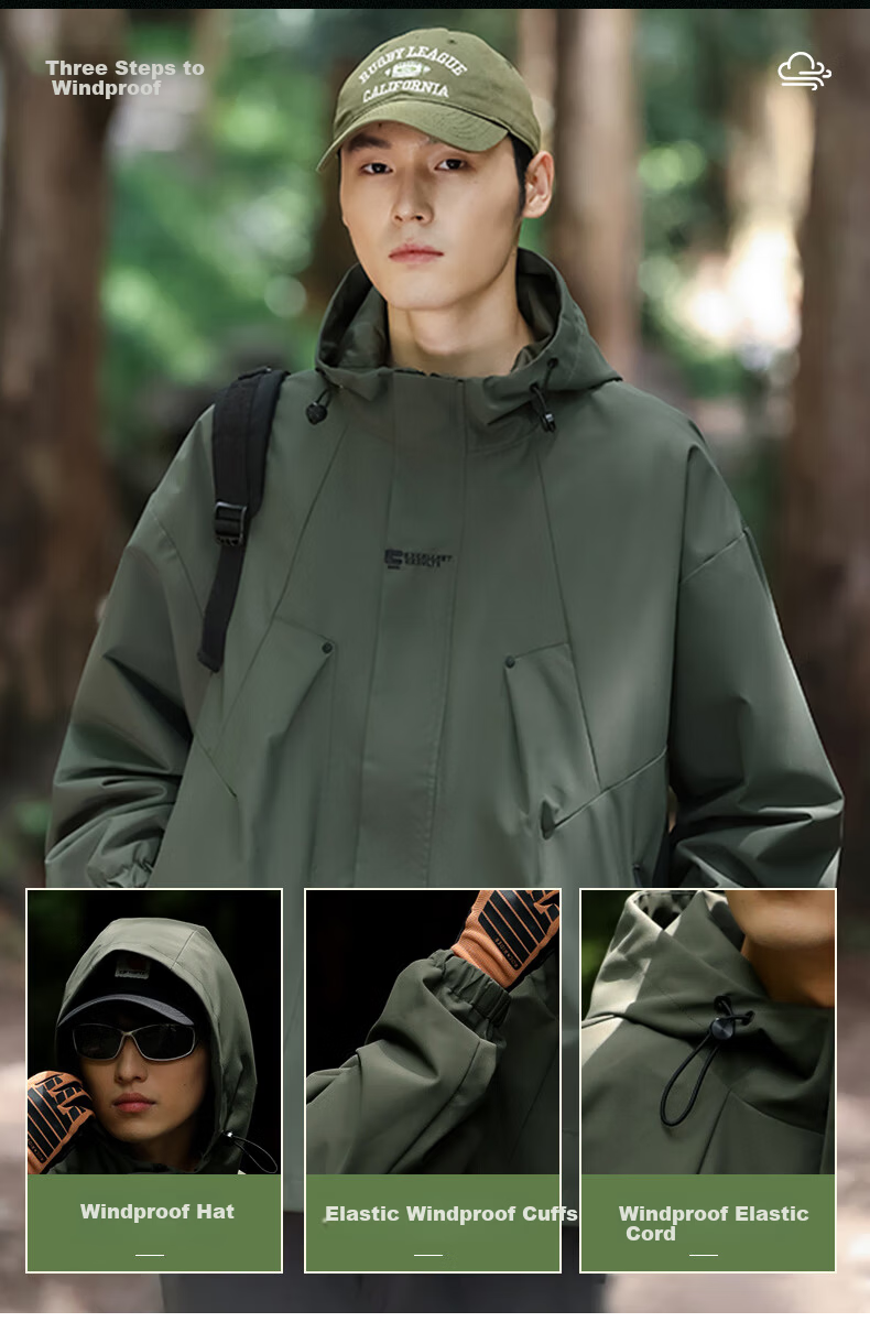 JEEP SPIRIT Unisex Khaki XL Outdoor Windproof Waterproof Mountaineering Jacket 3