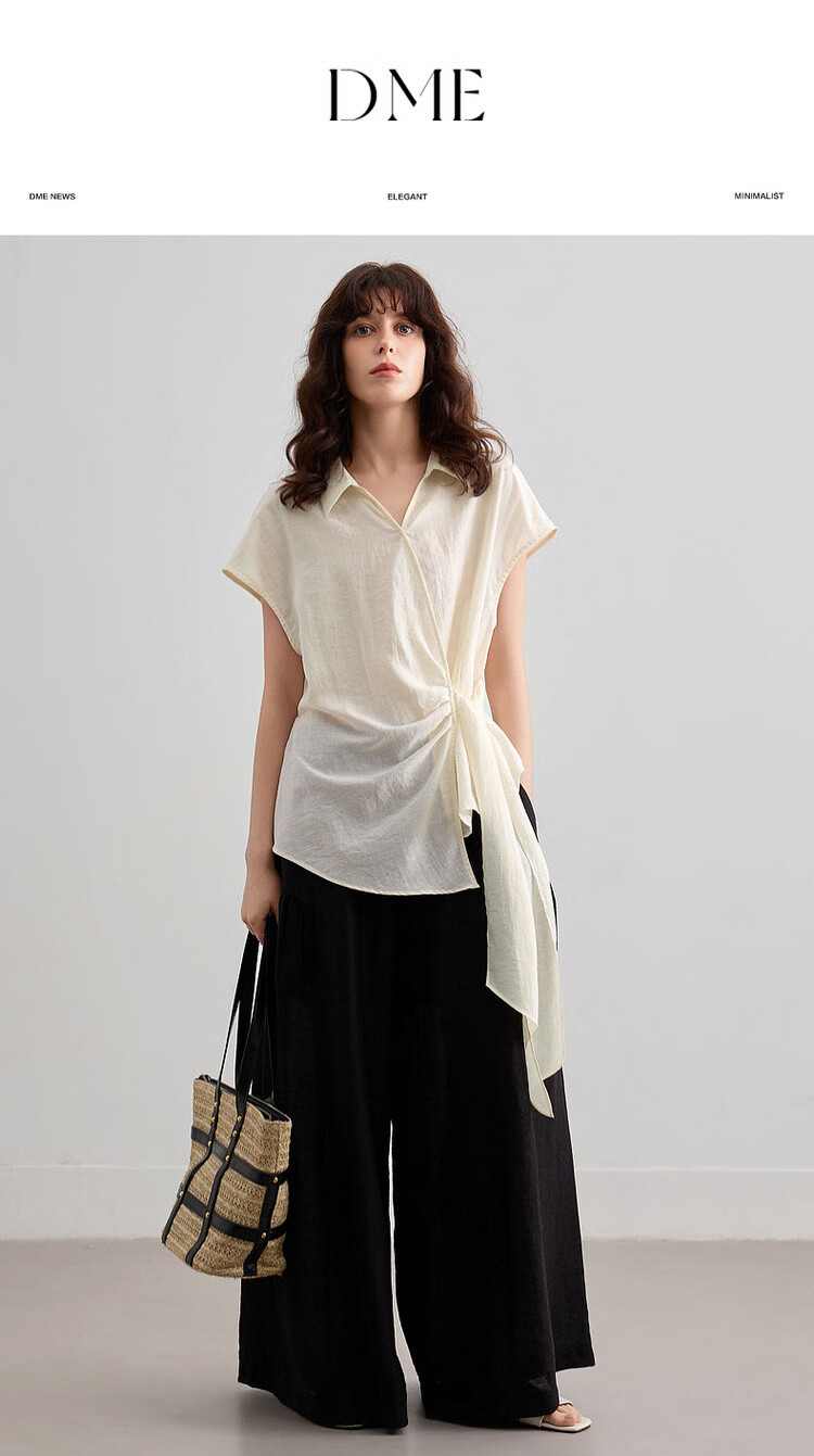 Demana [With Natural Linen] Summer Minimalist Side Knot Shirt Elegant Commuter High-End Blouse for Women 1