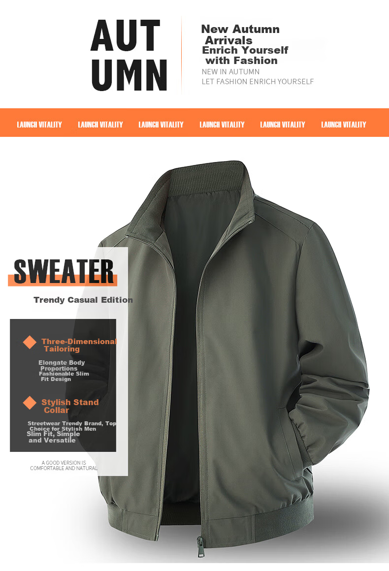 JEEP SPIRIT Men's Casual Autumn Sports Stand Collar Jacket Light Businesswear 2501 Off-White XL 1