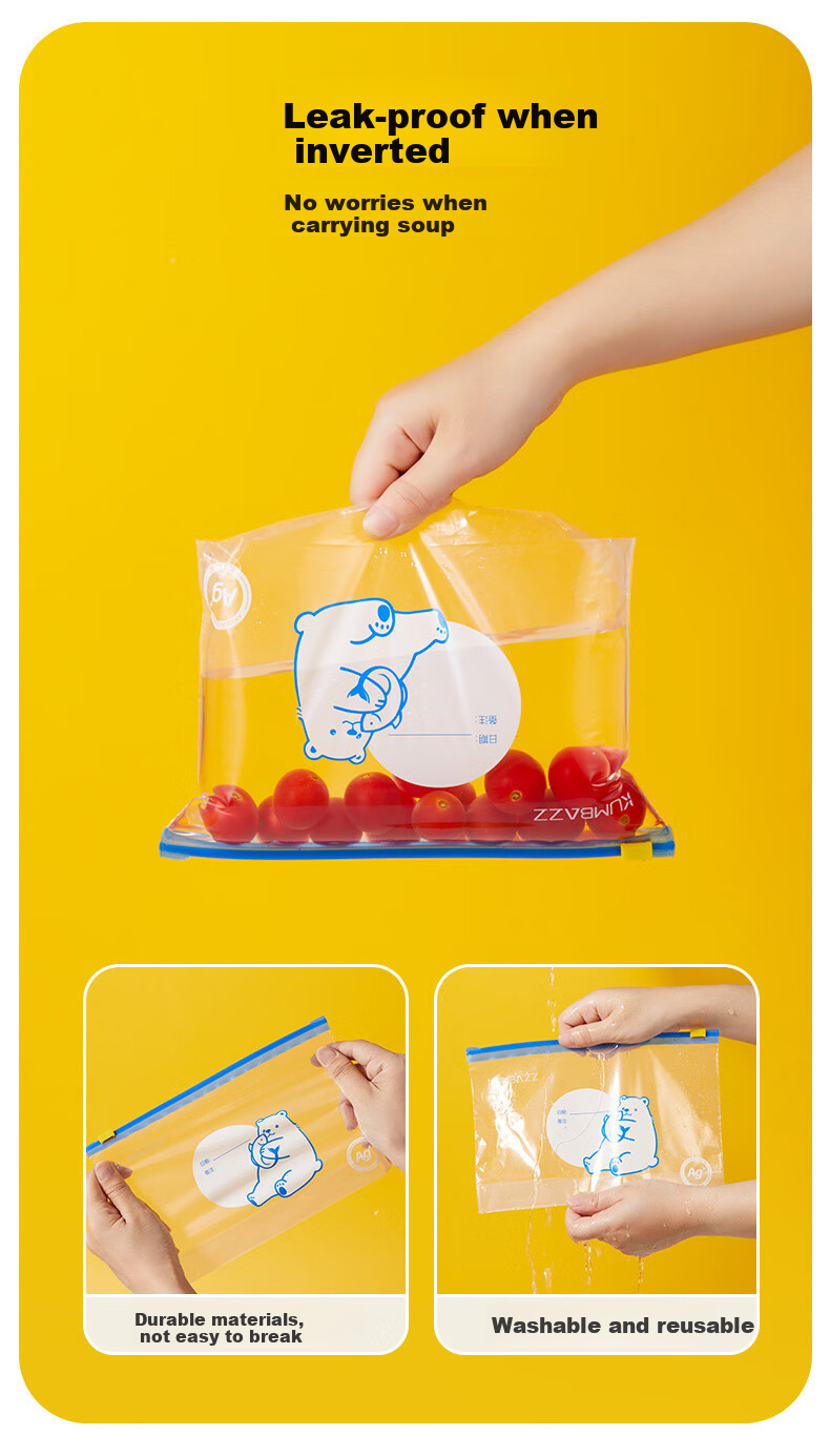 KUMBAZZ Fresh-Keeping Sealed Slider Antibacterial Food Storage Bags for Refrigerator, 20 Large Bags 10