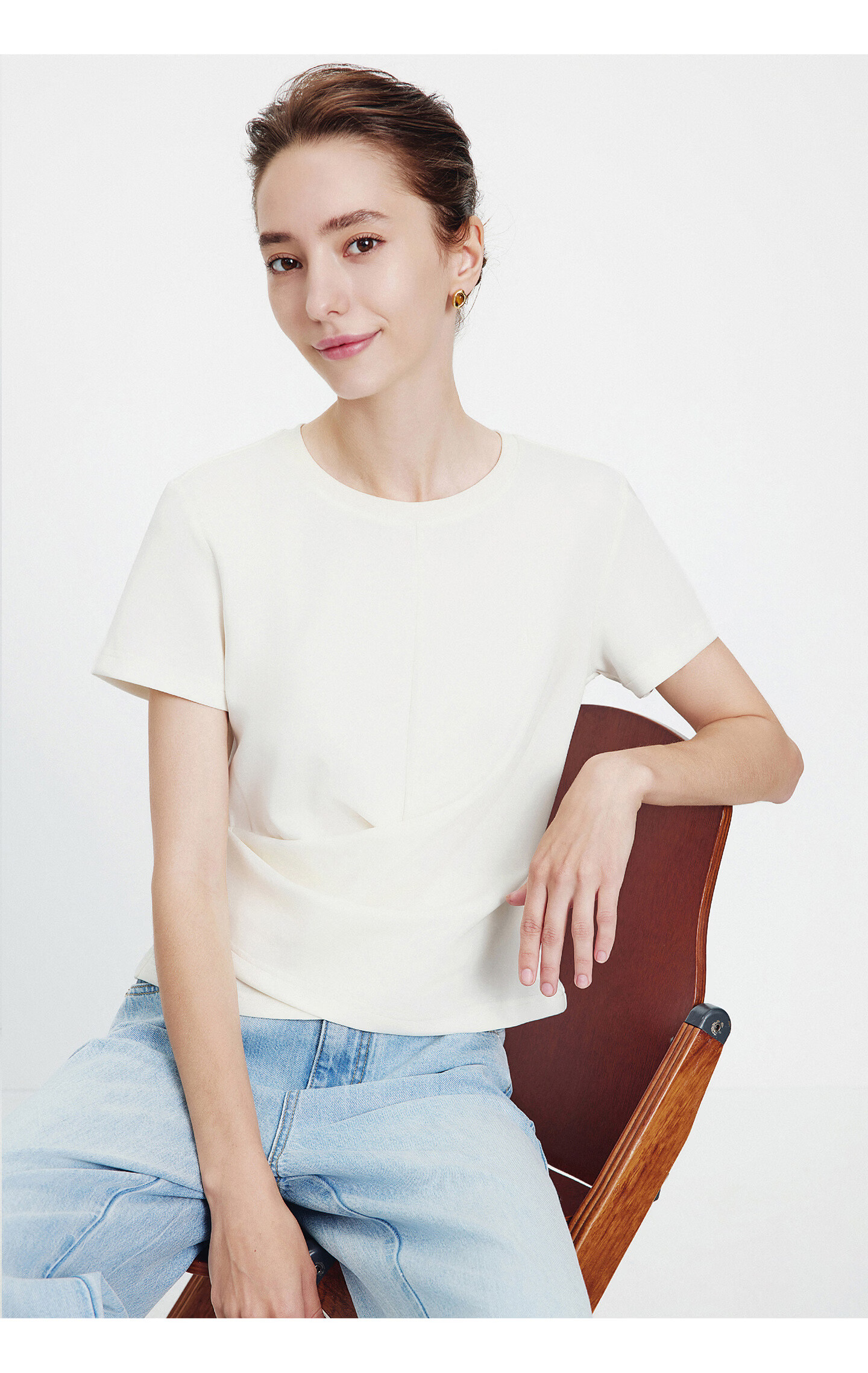 Navigare Italian Small Sailboat Design Women's Top 26 New Slim Fit Pleated Short Sleeve T-Shirt 2325506506 13