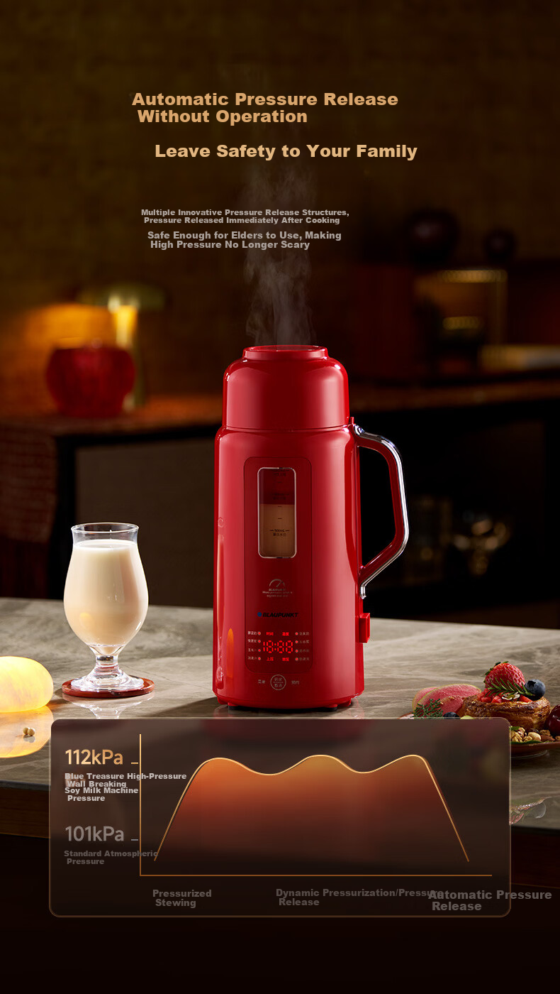 BLAUPUNKT [Innovative High-Pressure Blending] Home Soy Milk Maker, Automatic Blender, No Cooking Or Filtering Required, Self-Cleaning, New Small Heating Food Processor, White D3 23
