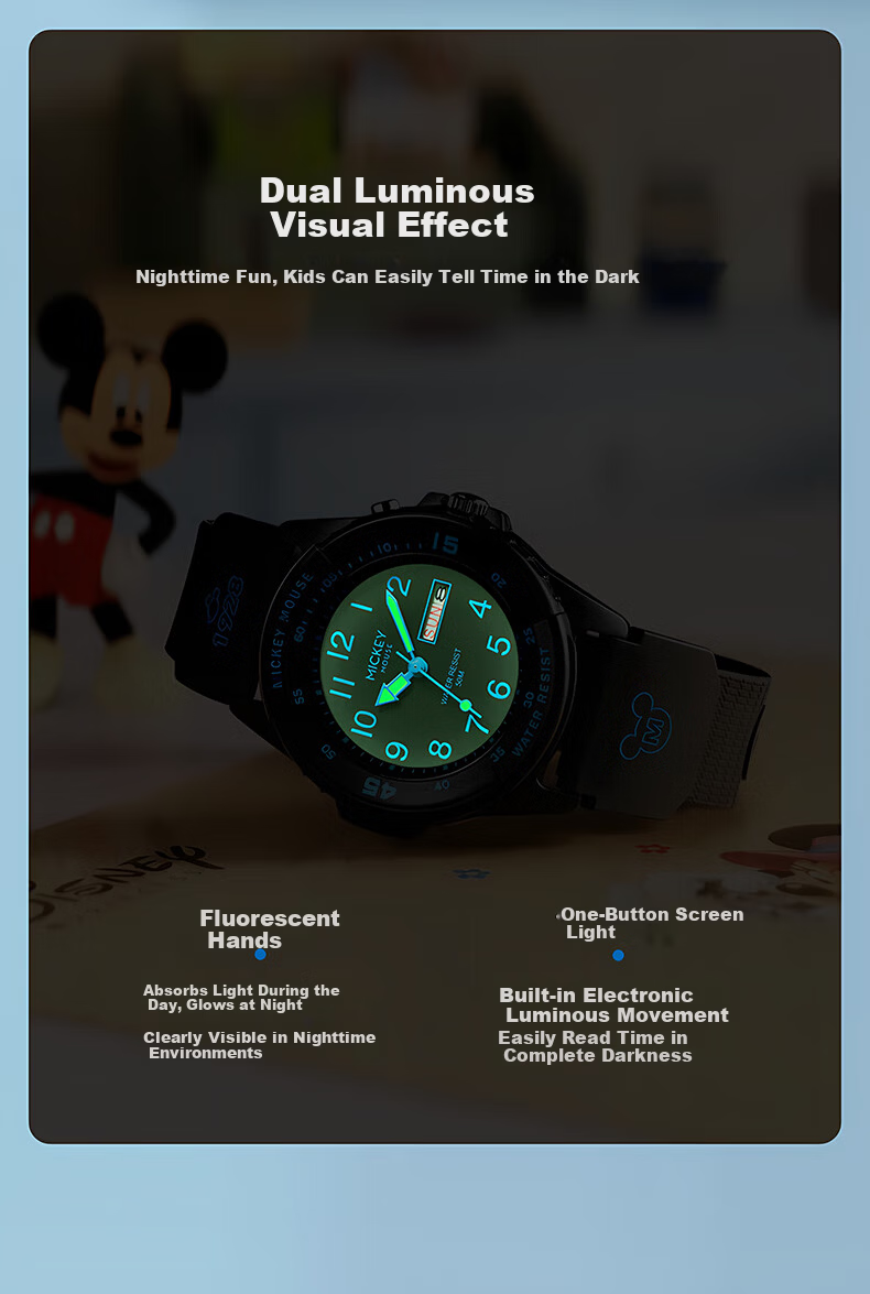 Disney Kids Waterproof Luminous Boys' Watch for Elementary to High School Students 4