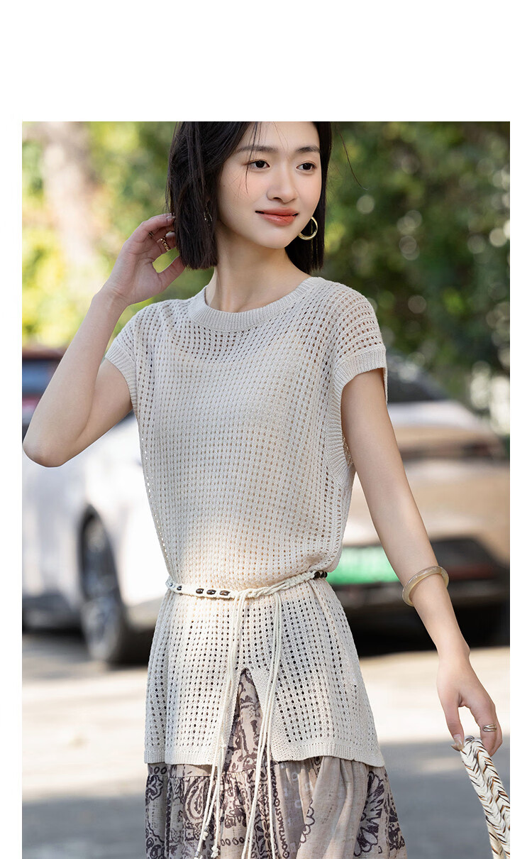 Demana Summer Breeze Lightweight Hollow Shoulder Seam Slim Fit Stretch Knit Top for Women 14