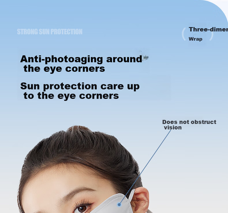 ANTA Full Face Sunscreen Mask Ice Silk Breathable Blush Face Cover Eye Protection Lightweight Skin-Friendly UV Protection Mask Pink 5