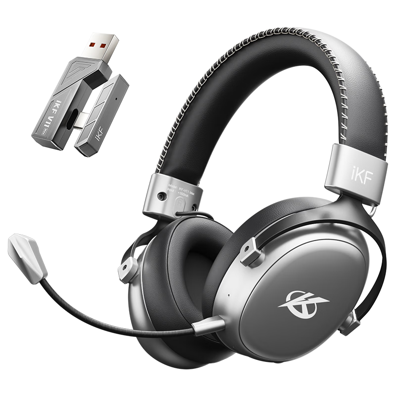 IKF V11 Max Quad-Mode Gaming Headset, Over-Ear Wireless E-Sports 7.1 Sound Effects, Bluetooth Wired FPS Dedicated, Jiangsu Unwilling Contract CS Sound Positioning, Titanium Silver Color