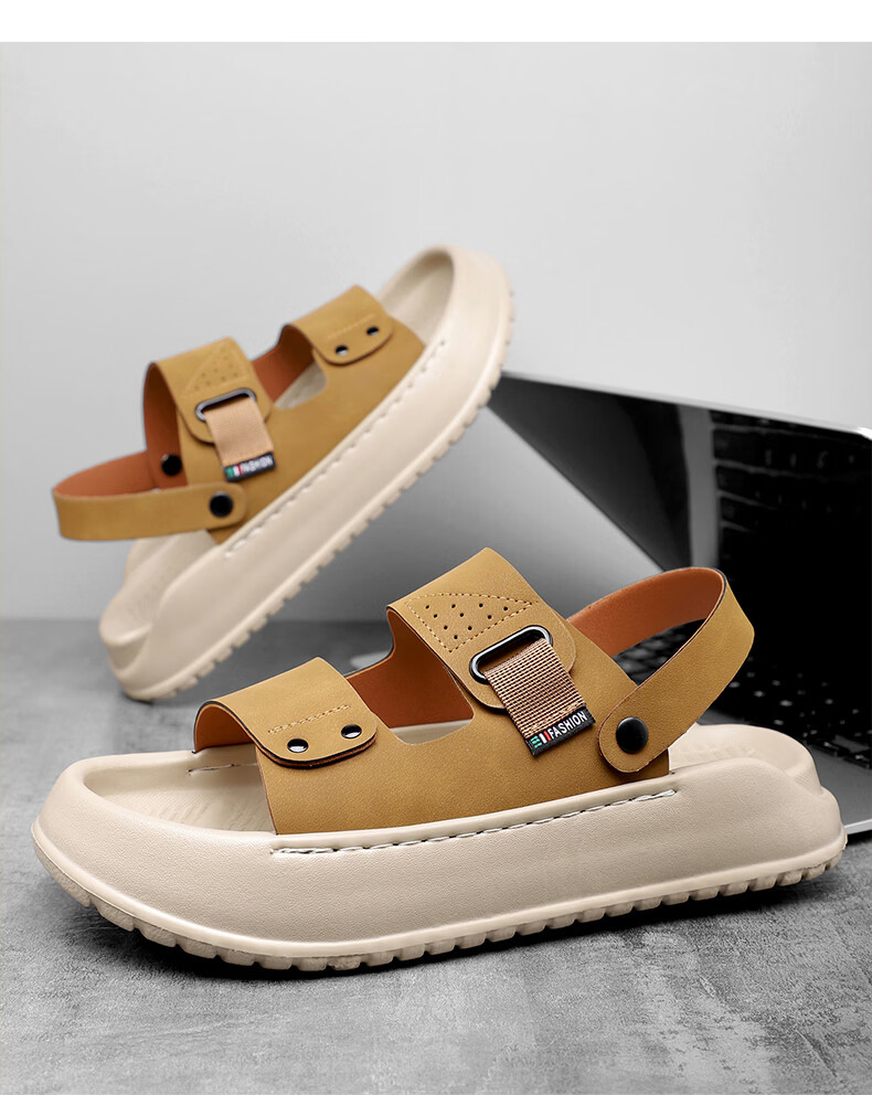 MEXICAN Spring Summer New Men's Sandals Beach Shoes Two-Way Slippers Breathable Dark Green Size 40 14