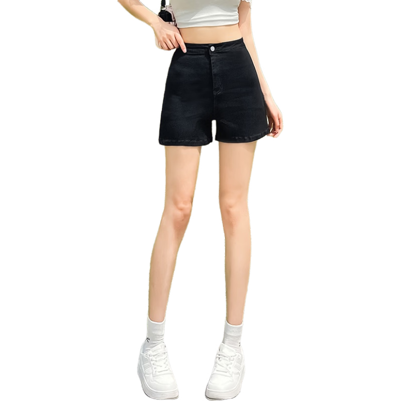 Jeanswest Women's Denim Shorts 2026 Summer Simple Versatile High-Waist American Style Slim A-Line Hot Pants Black 2XL