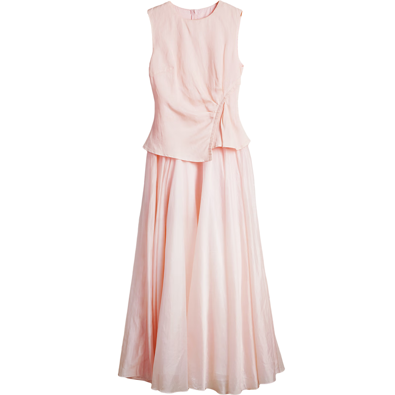 Olrain Eurielle Summer Lyocell Linen Dress Women Fake Two-Piece Vest Dress Light Pink L