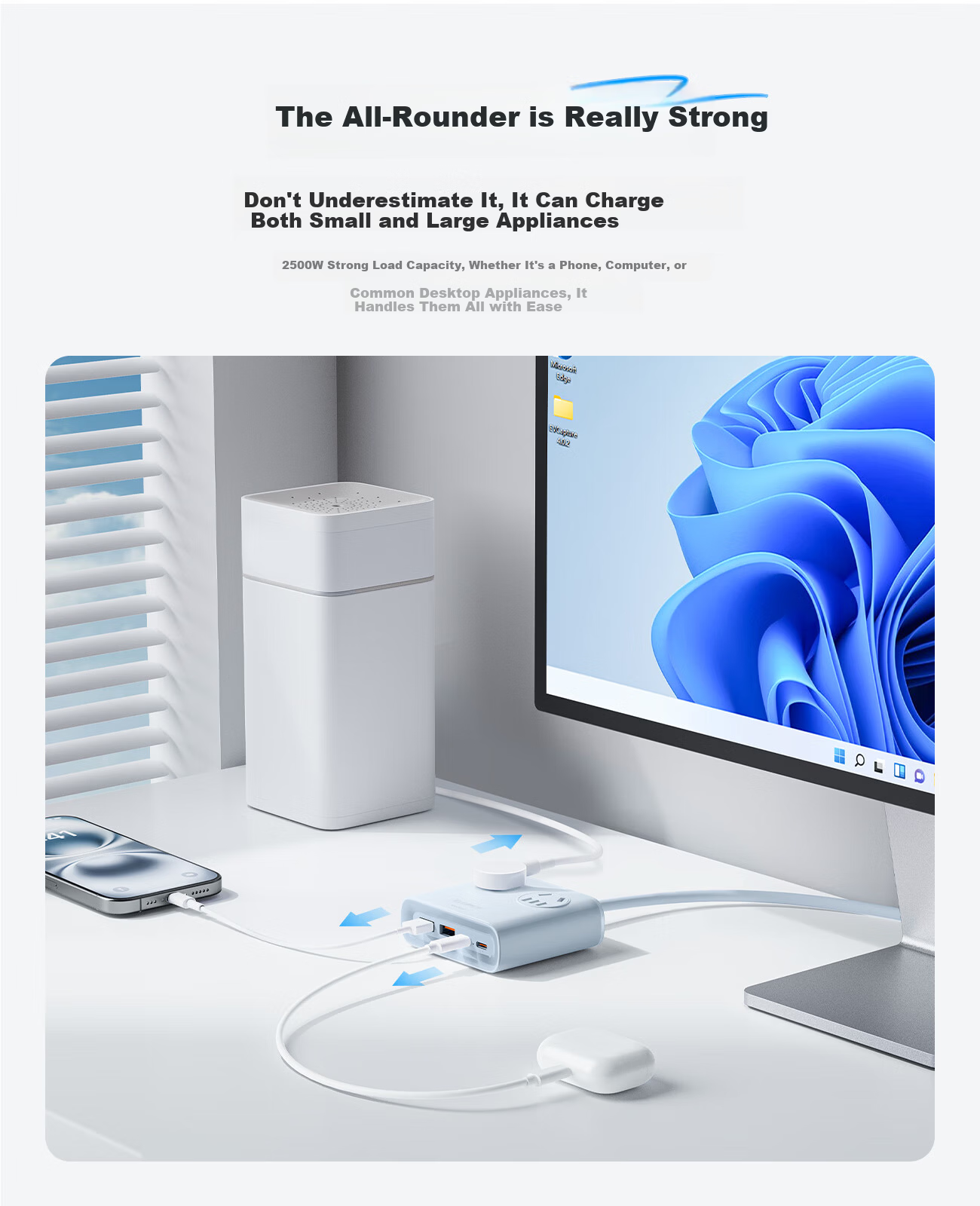 ORICO 25W Socket Small Square Desktop Charging Station, Multifunctional Power Strip for Student Dormitory, Compatible with Apple Huawei Xiaomi, 1.8 Meters White 9