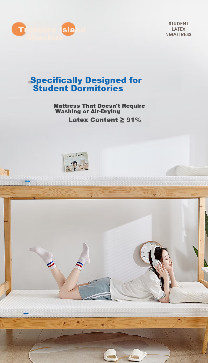 Baopo Student Latex Mattress, Single Dormitory Bunk Bed Soft Pad, Thickened Mattress Pad, Bedding, 100*190*5cm 1