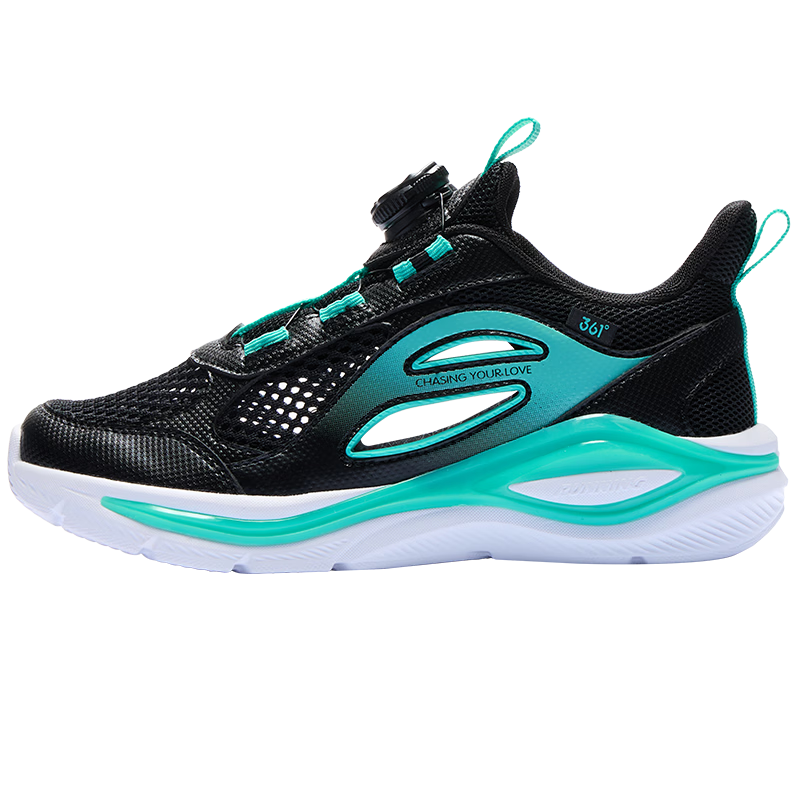 361° Kids Sports Shoes 26 Summer Boys Girls Breathable Running Shoes with Dial Buckle Black Size 31