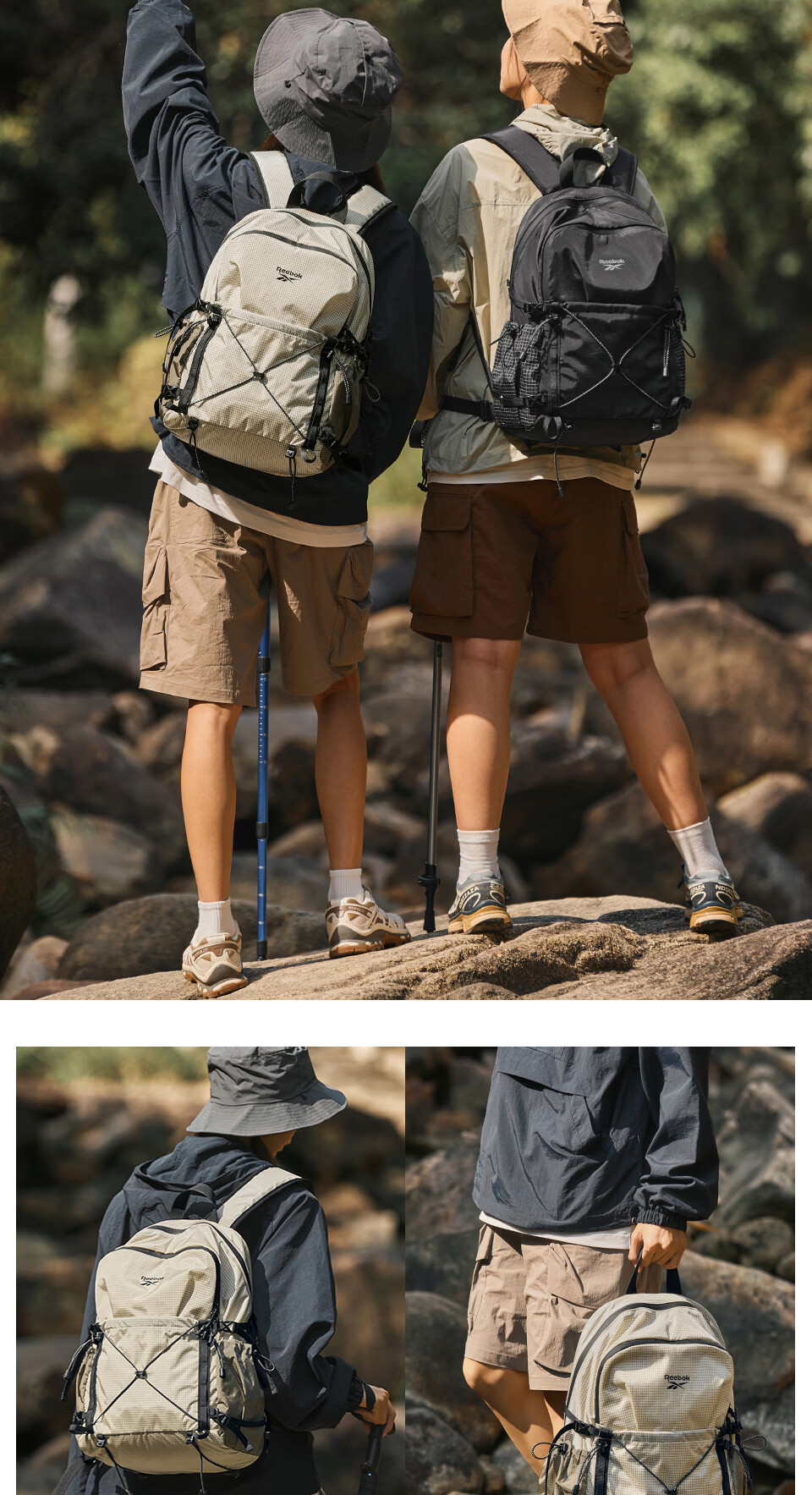Reebok Lightweight Sports Hiking Backpack Men 2026 New Large Capacity Outdoor Double Shoulder Bag Women Khaki 11