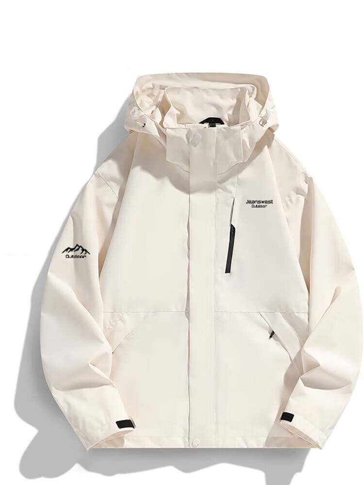 JEANSWEST OUTDOOR Windbreaker Spring And Autumn Jacket, Men's Outerwear, American-Style Windproof Loose-Fitting Couple Hiking Wear, Ivory White, XL 1