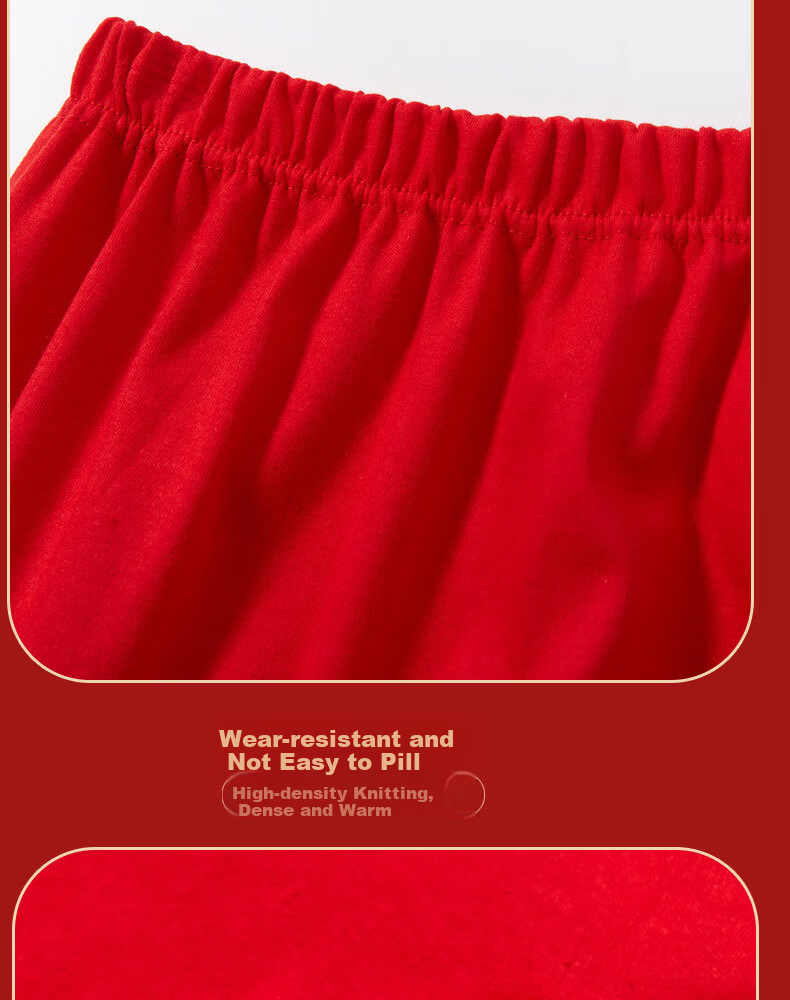 Bejirog Women's Pure Cotton Red Thermal Underwear Set for Middle-aged and Elderly, Lucky Character, Mid-neck, 2XL 10
