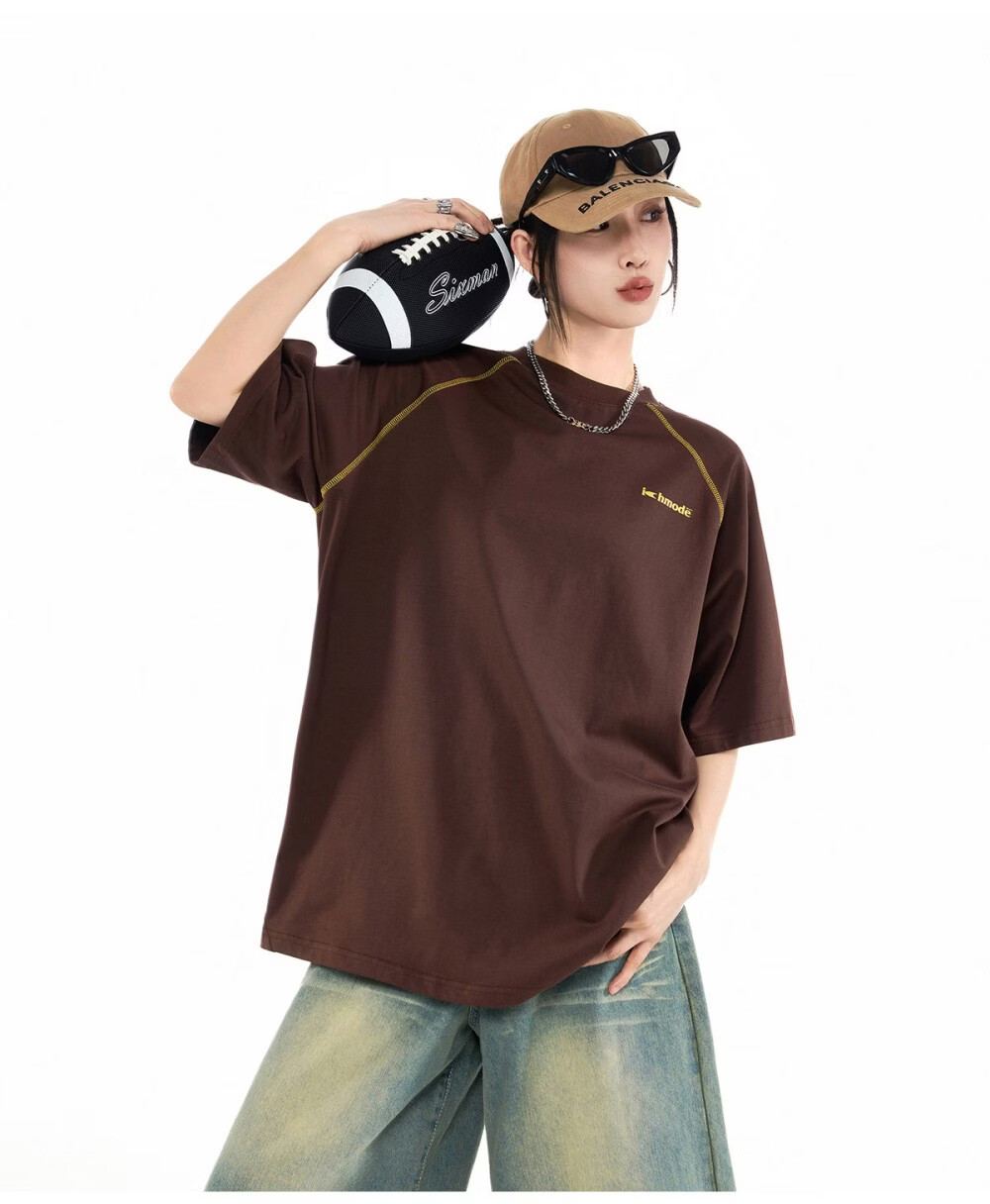 ICH MODE Hasselblad Line Round Neck Short Sleeve T-Shirt Women Summer New Outdoor Sports Half Sleeve Five-Point Sleeve Top Black M 19