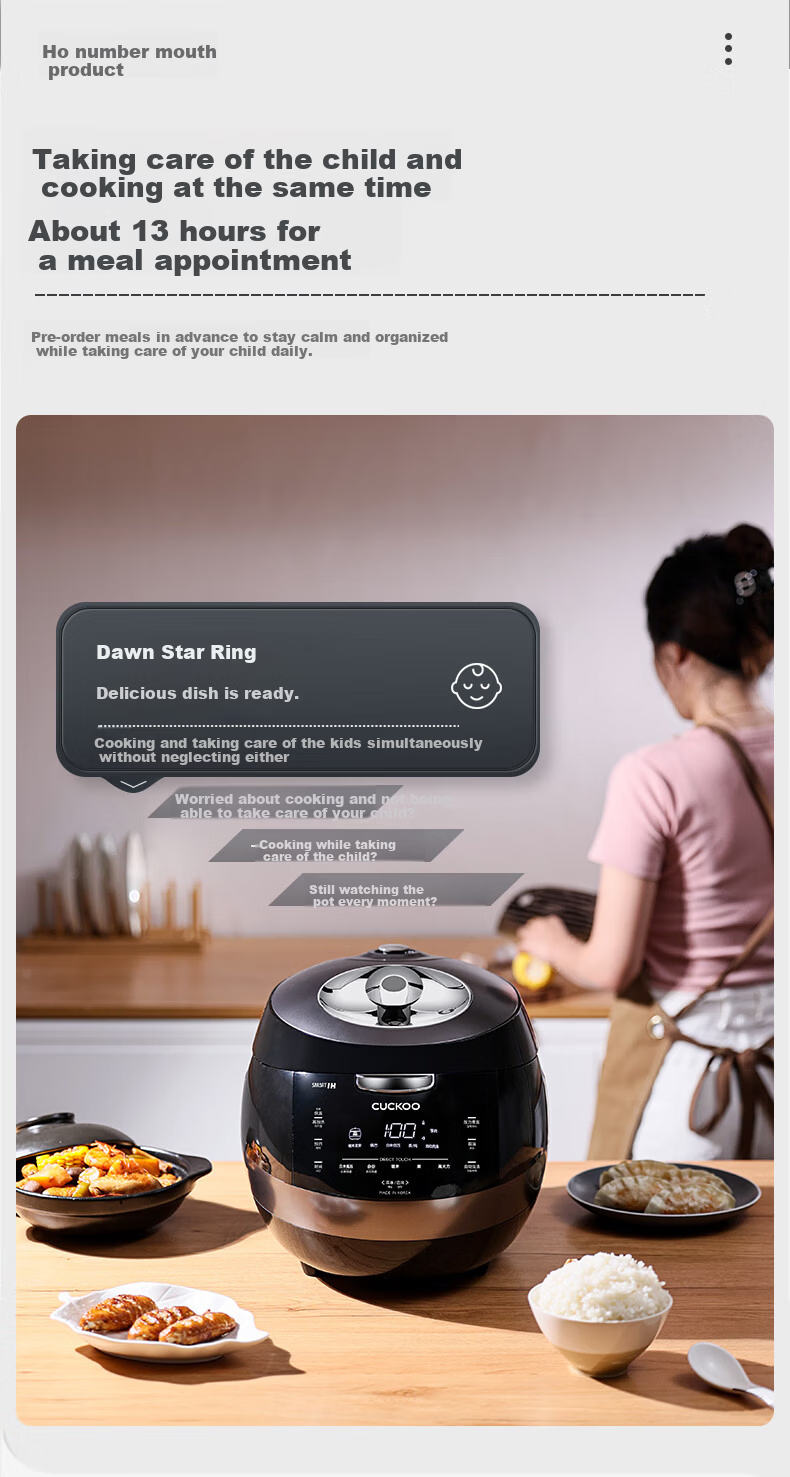 CUCKOO Black Crystal Diamond Rice Cooker Korean Imported Large Capacity High-Pressure Intelligent Voice Timer Multifunction IH Pressure Cooker for 4-5 People CRP-AH1080FD 10