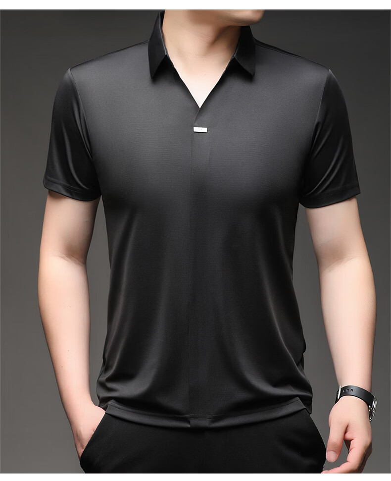 Pierre Cardin Men's Short Sleeve T-Shirt Ice Silk Seamless Slim Fit High-End Business Polo Shirt Blue M Summer 2026 New 20