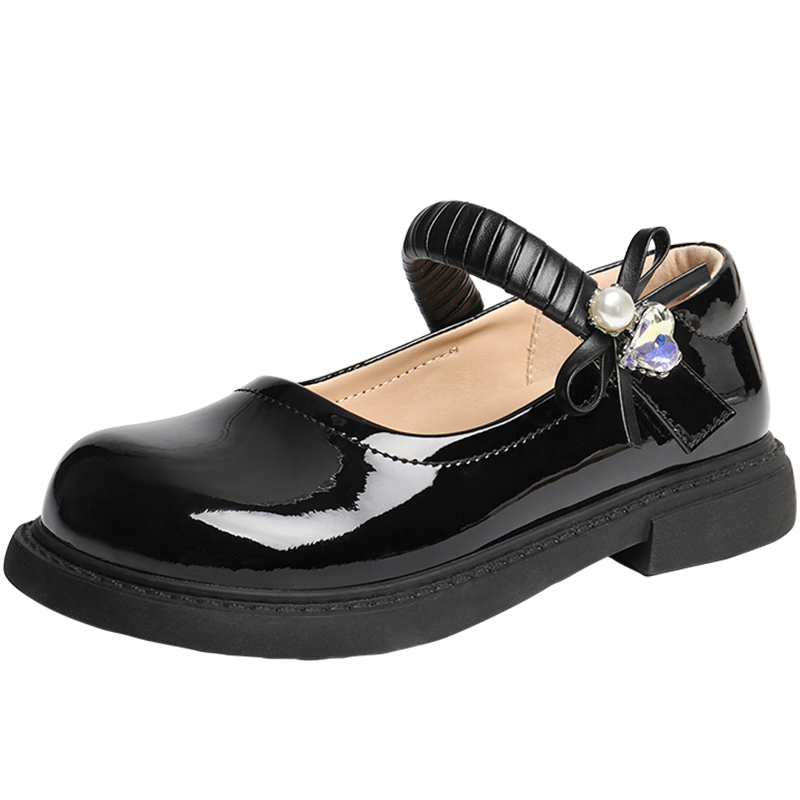 Belle Bow Mary Jane Shoes Kids 26 Spring New Mall Style Small Leather Shoes V6101A86 Black Size 30