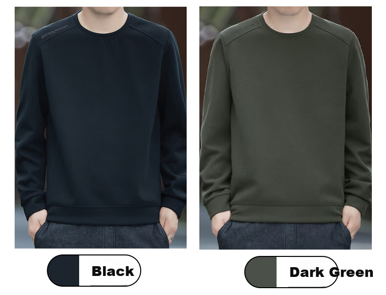 Romon Men's Sweatshirt Spring High-End Business Casual Long Sleeve T-Shirt Versatile Crew Neck Base Shirt Jacket Green D7S 2XL 6
