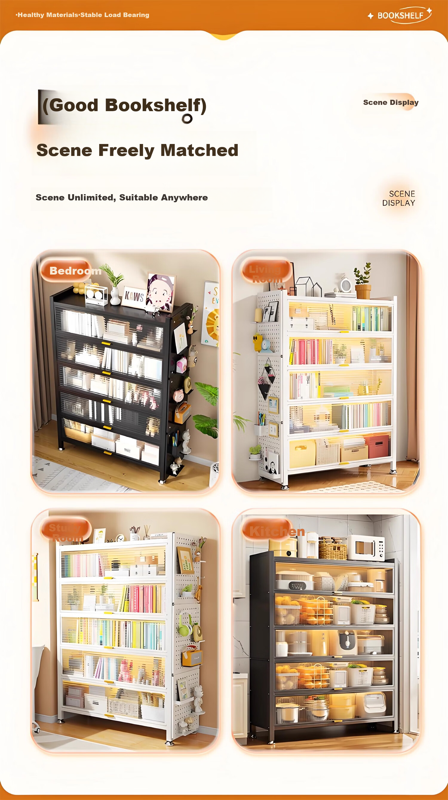 Tangji Steel Bookshelf Dustproof Floor-Standing Multi-Layer with Door Iron Storage Rack Six-Layer 120cm 9