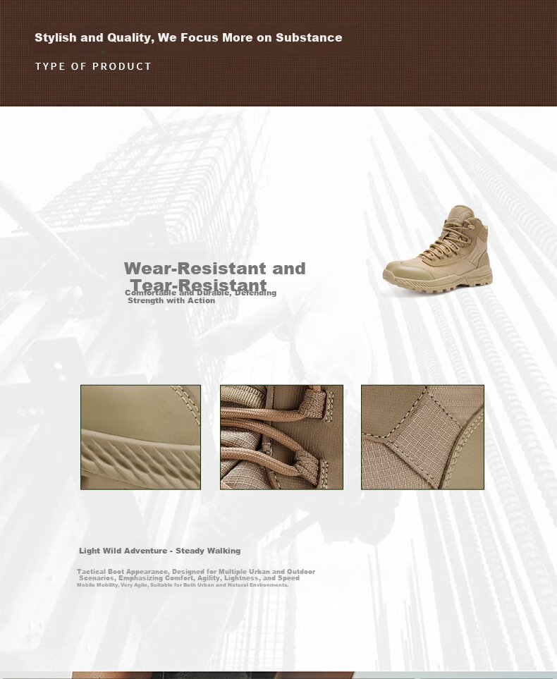 Jingzhen Desert Combat Boots Men Outdoor Hiking Military Tactical Mid-High Waterproof Rescue Work Boots New Model 3